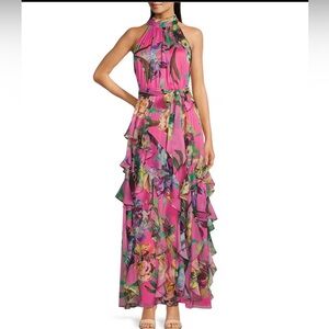 Alex Marie Nina Sleeveless Mock Neck A-Line Dress fandango pink NWT